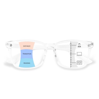 OPTOFENDY Progressive Multifocal Reading Glasses for Women Men Square Blue Light Blocking Computer ReadersCrystal