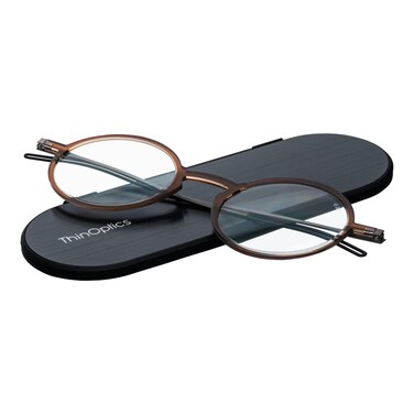 ThinOptics Unisex Adult Glasses Reading Regular Case Round Brown 250 US