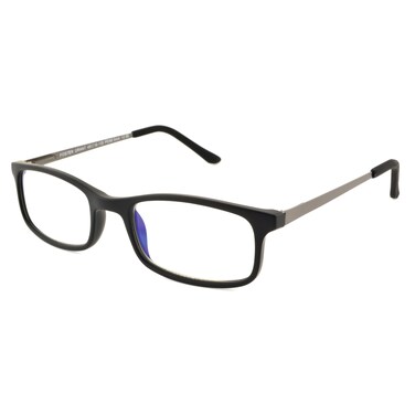 Foster Grant Mens Kramer Rectangle Blue Light Reading Glasses Matte Black