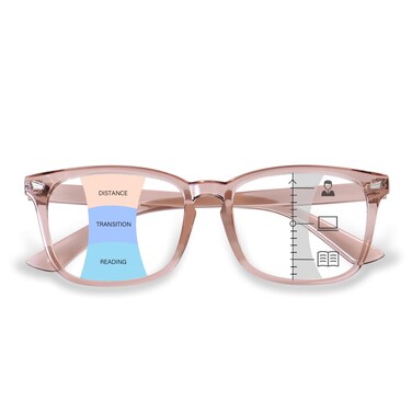 OPTOFENDY Progressive Multifocal Reading Glasses for Women Men Square Blue Light Blocking Computer Readers Light Brown