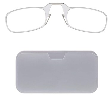 ThinOptics Universal Pod Rectangular Reading Glasses Clear FramesWhite Case 1 x 1