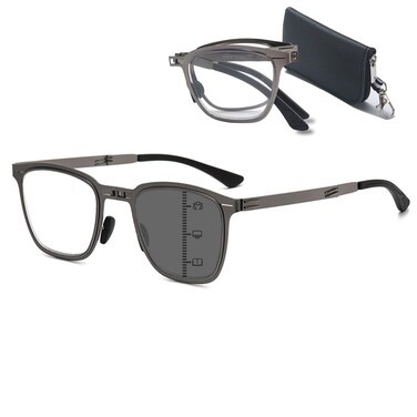 GHDBFMB Mens Folding Photochromic Progressive Reading Glasses Blue Light Blocking Metal Foldable Multifocal Readers NoLine