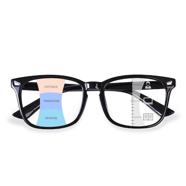 OPTOFENDY Progressive Multifocal Reading Glasses for Women Men Square Blue Light Blocking Computer Readers Bright Black