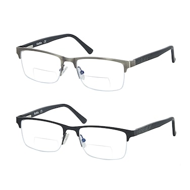 Kafirlo Half Frame Bifocal Reading Glasses for Men Fashion Blue Light Blocking Computer Reader Ultralight Designer Rimless Eyewear 125