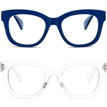 REAVEE 2 Pack Retro Oversized Reading Glasses for Women Men Blue Light Blocking Computer Readers Stylish Spring hinge BlueClear 20x