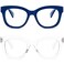 REAVEE 2 Pack Retro Oversized Reading Glasses for Women Men Blue Light Blocking Computer Readers Stylish Spring hinge BlueClear 20x