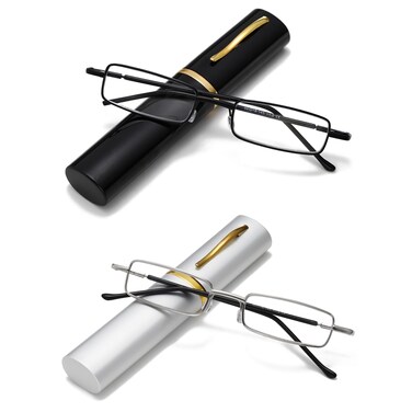 Viseng Slim Mini Metal Reading Glasses Compact Lightweight Portable Readers with Glasses Case for Reading CaseBlackSilver15