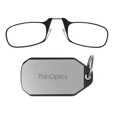 ThinOptics Reading Glasses Keychain Case Black Frame 100 Strength Readers
