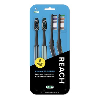 Reach Advanced Design Soft Bristle Toothbrush with Toothbrush Caps 6 Count