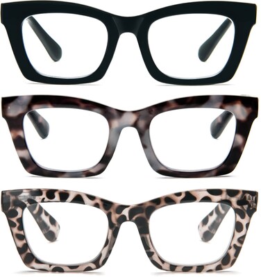 REAVEE 3 Pack Reading Glasses for Women Blue Light Blocking Cute Oversized Square Computer Readers with Spring Hinge 20