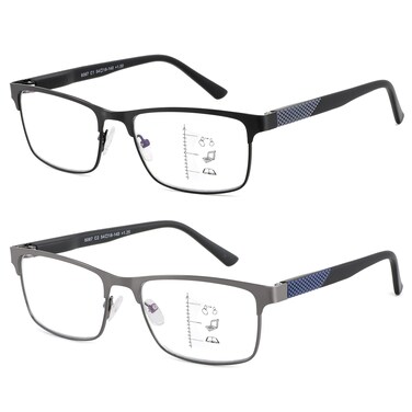 Kafirlo Progressive Multifocal Reading Glasses Men No Line Multifocus Transition Blue Light Blocking Computer Reader Multi Focus Metal Full Wide Frame Large Head Designer Magnifying Eyeglasses 125