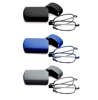GOOSEN 3Pack Reading Glasses Men Women Pocket Wallet Purse Compact Hard Cases Folding Readers Blue light Glasses Spring Hinge 15 x