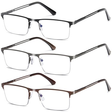 LOUOL READERS LOUOL Reading Glasses for Men Blue Light Blocking Readers Half Frame Metal Readers Spring Hinge Lightweight 3Pack 125 Strength