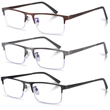 Anourney Half Frame Metal Readers Spring Hinge Reading Glasses Blue Light Blocking