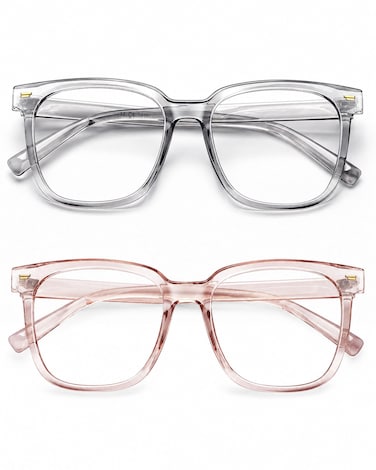 PANNER 2Pack Oversized Blue Light Blocking Glasses for Women Men Square Computer Eyeglasses Reduce EyestrainTransparent GreyApricot