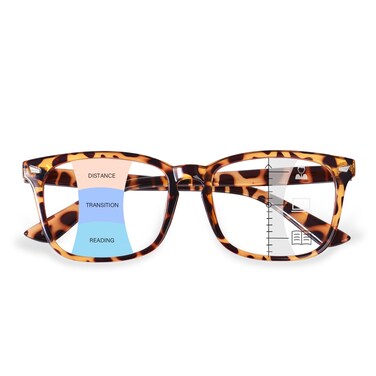 OPTOFENDY Progressive Multifocal Reading Glasses for Women Men Square Blue Light Blocking Computer Readers Tortoiseshell