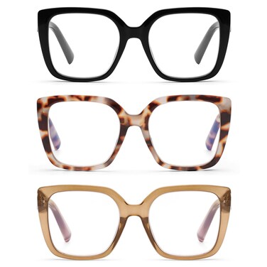 DOOViC 3 Pack Oversized Reading Glasses for Women Blue Light Blocking Square Stylish Computer Readers 250