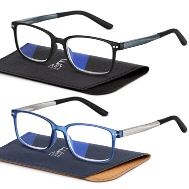 EASY READ 2 Pairs Sporty Style Reading Glasses for MenRectangular TR90 Blue Light Blocking Readers with Spring HingeMagnification 350BlackBlue