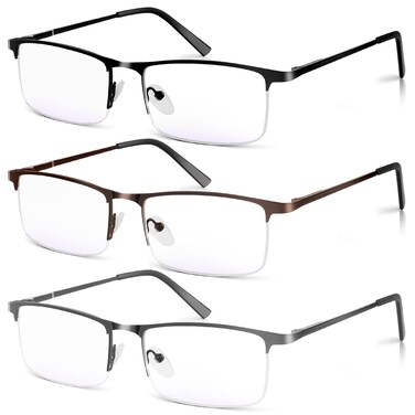 WEIMELTOY Blue Light Blocking Reading Glasses Men Half Frame Metal Computer Readers
