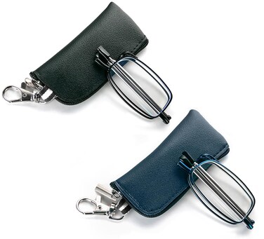 REAVEE 2 Pack Folding Reading Glasses for Men Women with Keychain Compact Bags Blue Light Blocking Portable Pocket Computer ReadersBlack and Blue 20