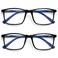 OPULIZE INK Reading Glasses Value 2 Pack Large Rectangular Frame Spring Hinges Scratch Resistant Black Blue Arm Mens Womens 300