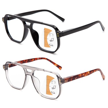 JO Progressive Multifocus Reading Glasses Men Women No Line Progressive Reader HalfRim for MidNear