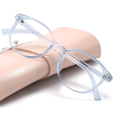 miyya Blue Light Blocking Glasses with Protective Case Round Transparent Frames for Comfort Eye Strain Relief