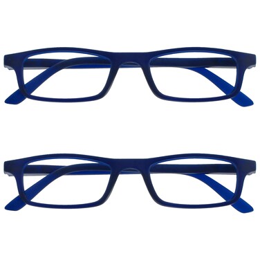 OPULIZE TED Reading Glasses for Women Men Lightweight Narrow Rectangular Matt Frame with Spring Hinges Navy Blue 200 Pack of 2