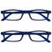 OPULIZE TED Reading Glasses for Women Men Lightweight Narrow Rectangular Matt Frame with Spring Hinges Navy Blue 200 Pack of 2