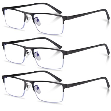 Anourney Half Frame Metal Readers Spring Hinge Reading Glasses Blue Light Blocking