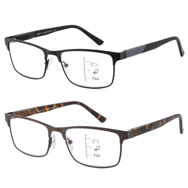 Kafirlo Progressive Multifocal Reading Glasses Men No Line Multifocus Transition Blue Light Blocking Computer Reader Multi Focus Metal Full Wide Frame Spring Hinge Designer Magnifying Eyeglasses 250