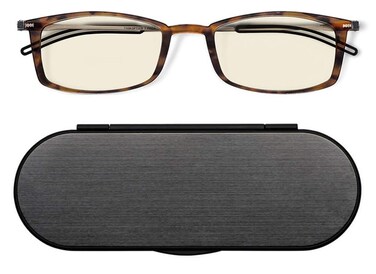 ThinOptics Milano Aluminum Case Frontpage Brooklyn Rectangular Reading Glasses Tortoise Frames Silver Case 250