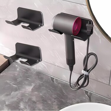 SUPTEC 2Pack Universal Hair Dryer Holder Self Adhesive Wall Mount Black