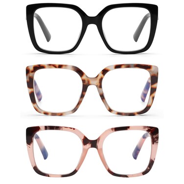 DOOViC 3 Pack Oversized Reading Glasses for Women Blue Light Blocking Square Stylish Computer Readers 125