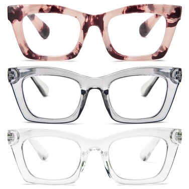 REAVEE 3 Pack Reading Glasses for Women Blue Light Blocking Oversized Cute Square Computer Readers with Spring Hinge 175