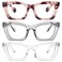 REAVEE 3 Pack Reading Glasses for Women Blue Light Blocking Oversized Cute Square Computer Readers with Spring Hinge 175