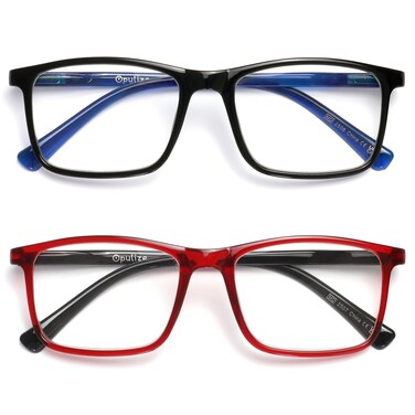 OPULIZE INK Reading Glasses Value 2 Pack Large Rectangular Frame Spring Hinges Scratch Resistant Black Red Mens Womens 100