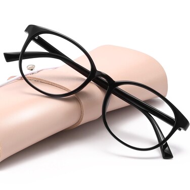 miyya Blue Light Blocking Glasses with Protective Case Round Transparent Frames for Comfort Eye Strain Relief