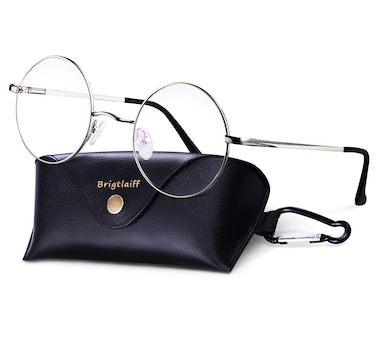Brigtlaiff Round Blue Light Blocking Glasses for Men Women Silver Frame
