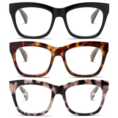 LOUOL READERS LOUOL Reading Glasses For Women Oversized Readers Blue Light Blocking With Spring Hinges 3 Pack 10