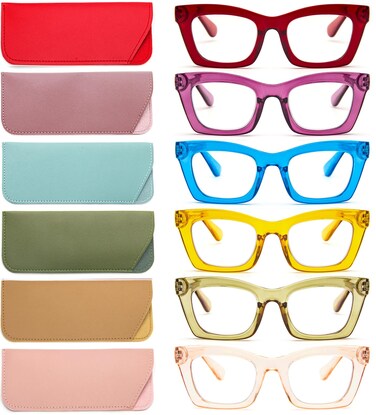 REAVEE 6 Pack Reading Glasses for Women Men Blue Light Blocking Cute Square Computer Readers Spring Hinge 00