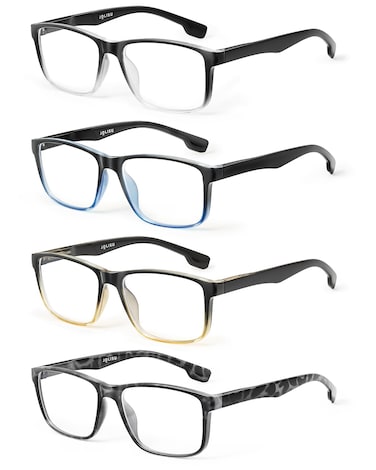 JOLISU 4 Pack Reading Glasses Men Blue Light Blocking with Spring Hinge Anti EyestrainUV Large Wide Square Computer Readers 150