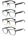 JOLISU 4 Pack Reading Glasses Men Blue Light Blocking with Spring Hinge Anti EyestrainUV Large Wide Square Computer Readers 150