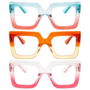 REAVEE 3 Pack Oversized Reading Glasses for Women Large Frame Extra Wide Blue Light Blocking Readers Stylish Square Thick Eyewear 175