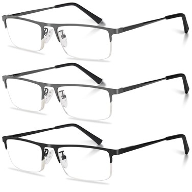 Anourney Half Frame Metal Readers Spring Hinge Reading Glasses Blue Light Blocking