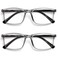 OPULIZE INK Reading Glasses Value 2 Pack Large Rectangular Frame Spring Hinges Scratch Resistant Transparent Grey Black Arm Mens Womens 350