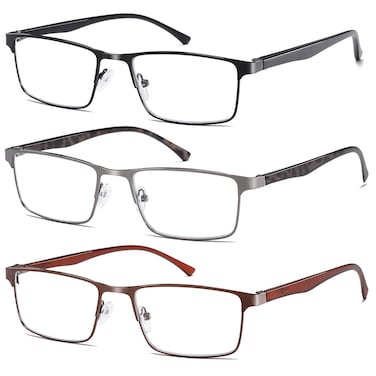 NaNaKo 3 Pack Reading Glasses for Men Lightweight Blue Light Blocking Metal Frame Mens Readers C1200