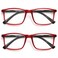 OPULIZE INK Reading Glasses Value 2 Pack Large Rectangular Frame Spring Hinges Scratch Resistant Dark Red Black Arm Mens Womens 350