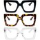 REAVEE 3 Pack Oversized Reading Glasses for Women Large Frame Extra Wide Blue Light Blocking Readers Stylish Square Thick Eyewear Black Leopard Clear 10