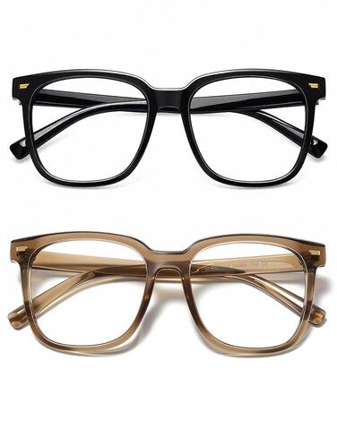 PANNER 2Pack Oversized Blue Light Blocking Glasses for Women Men Square Computer Eyeglasses Reduce EyestrainBlackBrown